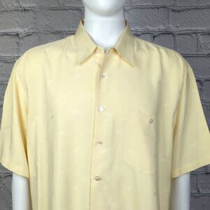 Tori Richard Yellow Silk Short Sleeve Button Down Shirt, Men's XL